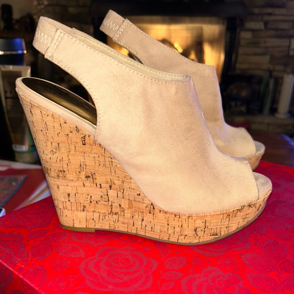 Carlos by Carlos Santana Maui, Suede and Cork Wedge Sandals, Size 8